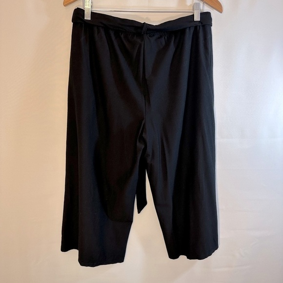 Eileen Fisher Cropped Black Pants Stretch Wide Leg Tie Belt Loop Pockets Side M - Picture 6 of 7